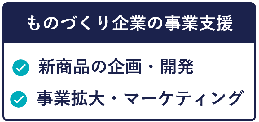 ものづくり企業の事業支援
新商品の企画・開発
事業拡大・マーケティング
